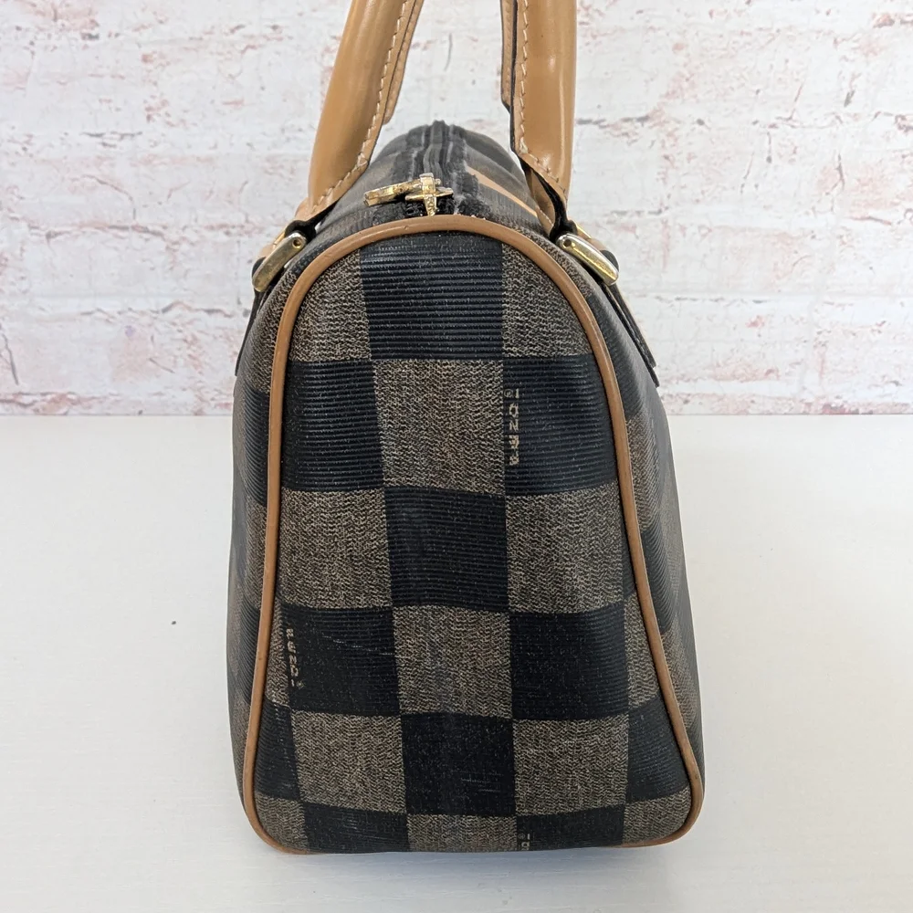 Fendi Pequin Boston Checkered Tan and Black Women's Handbag - Picture 4 of 12